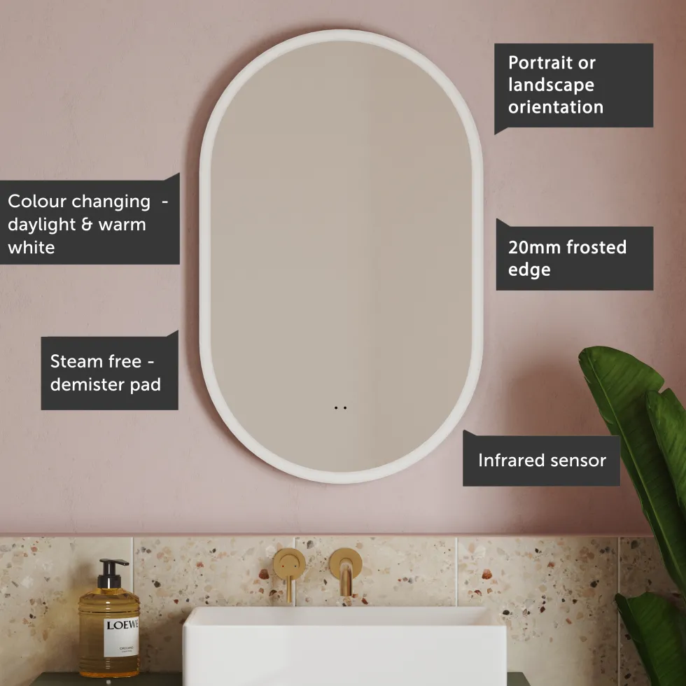 Billy LED Illuminated Oval Mirror with Demister Pad & Colour Change Lights - 500 x 800mm
