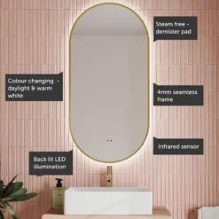 Billy LED Oval Framed Mirror with Demister Pad & Colour Change Lights - 500 x 1000mm