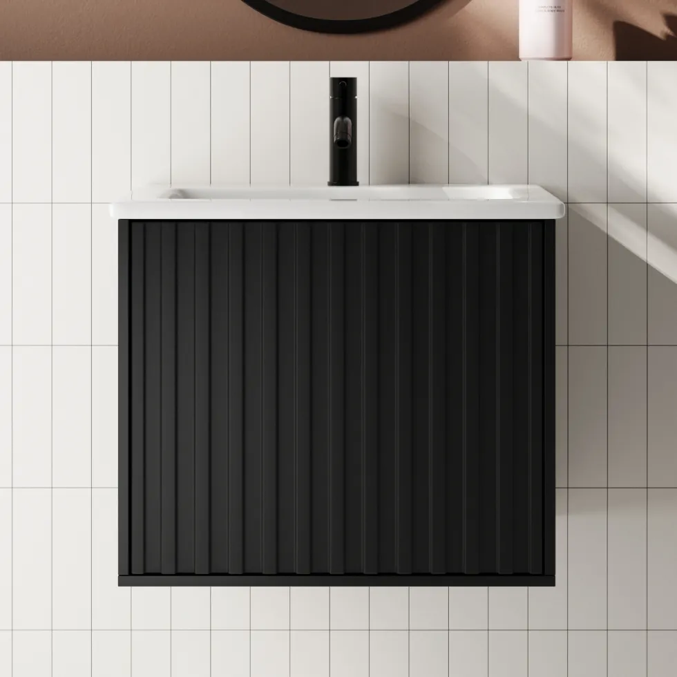 Billy 600mm Wall Hung Vanity Unit with Fluted Drawer Front & Basin