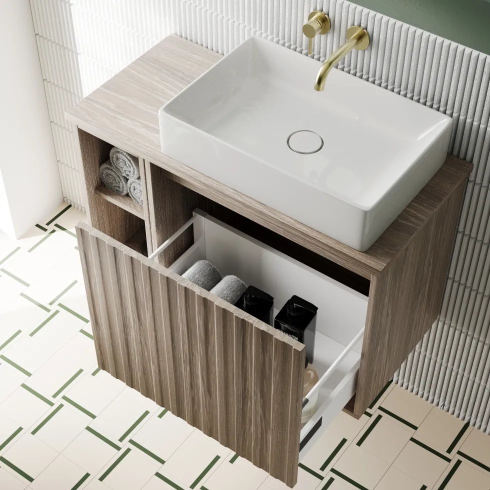 Billy 800mm Wall Hung Vanity Unit with Fluted Drawer Front & Countertop