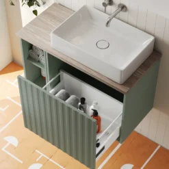 Billy 800mm Wall Hung Vanity Unit with Fluted Drawer Front & Countertop