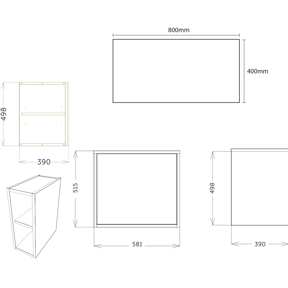 Billy 800mm Wall Hung Vanity Unit with Fluted Drawer Front & Countertop