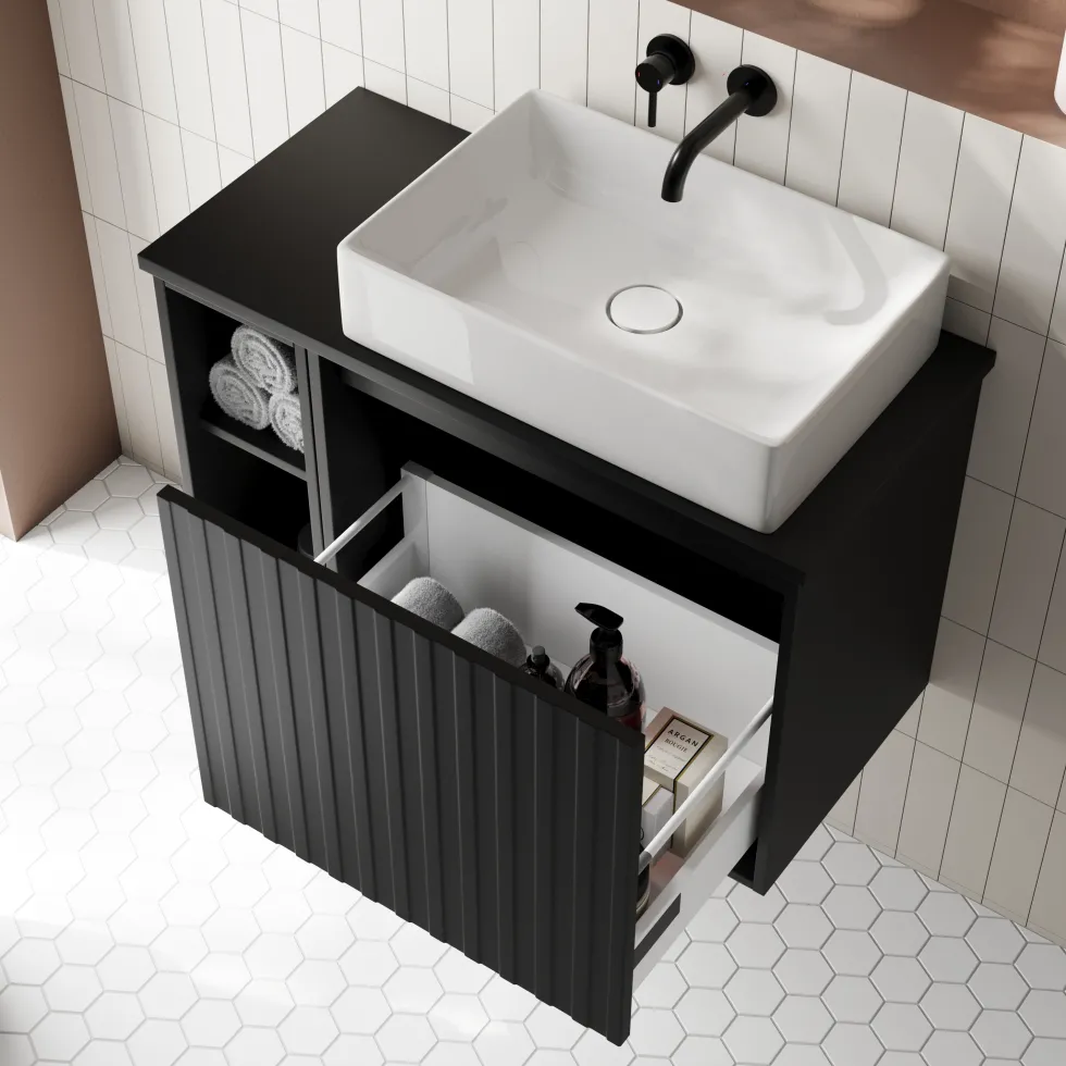 Billy 800mm Wall Hung Vanity Unit with Fluted Drawer Front & Countertop