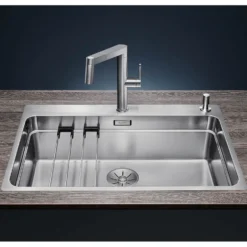 Blanco Etagon Extra Large 1 Bowl Satin Polish Stainless Steel Kitchen Sink & Waste with Tap Ledge - 740 x 500mm