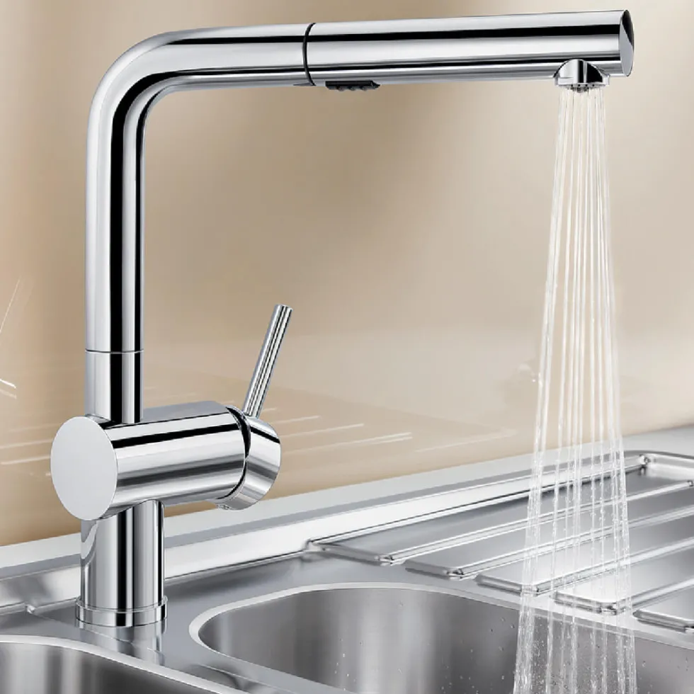 Blanco Linus-S Vario Single Lever Chrome Mono Pull Out Kitchen Mixer Tap with Dual Spray