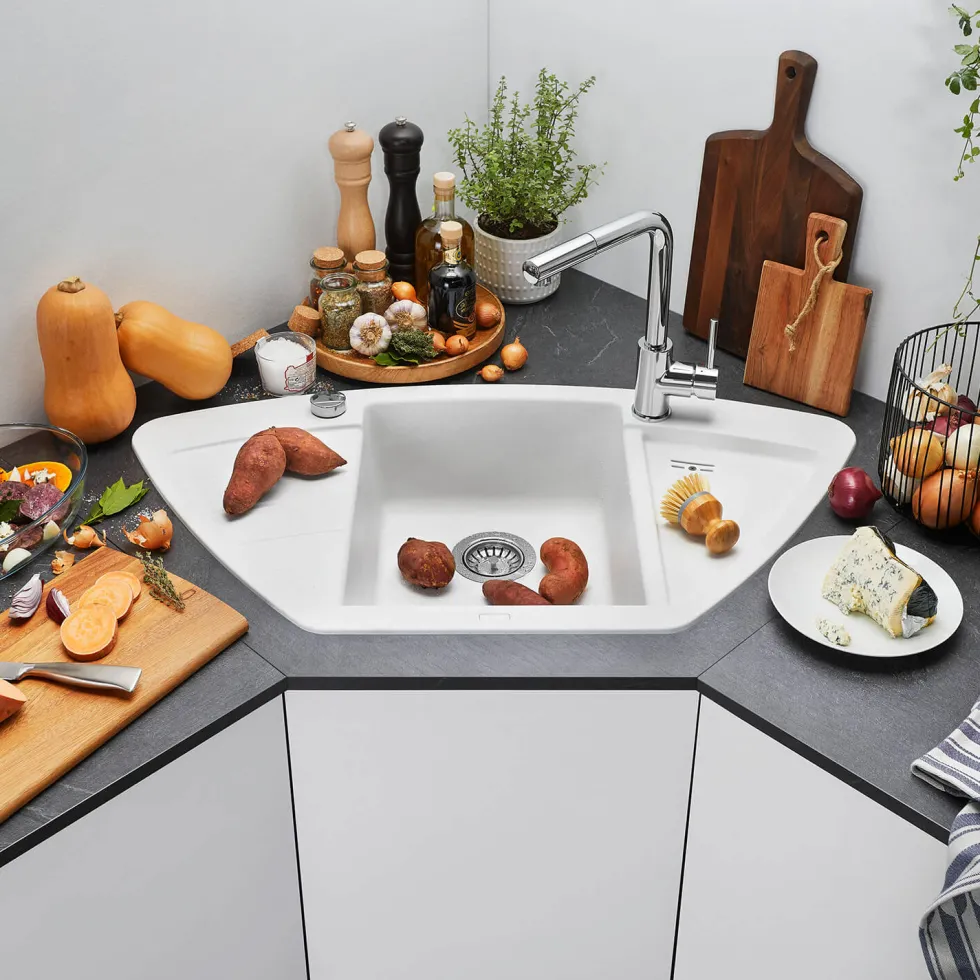 Blanco Zia 9 E Corner 1 Bowl Inset Silgranit Composite Kitchen Sink & Waste with Reversible Drainer - 930 x 510mm
