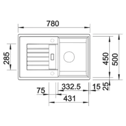 Blanco Zia 45 S Compact 1.5 Bowl Inset Silgranit Composite Kitchen Sink & Waste with Reversible Drainer - 780 x 500mm