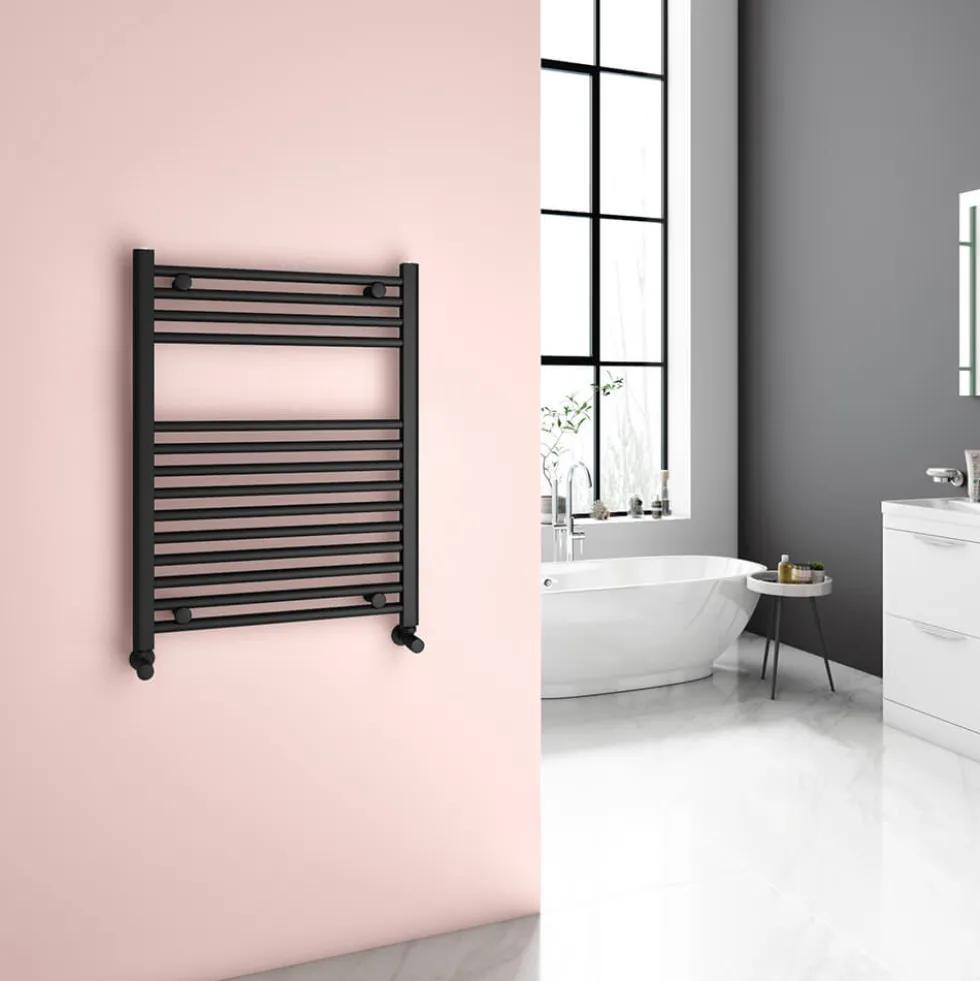 Brenton Matt Black Straight Heated Flat Towel Rail
