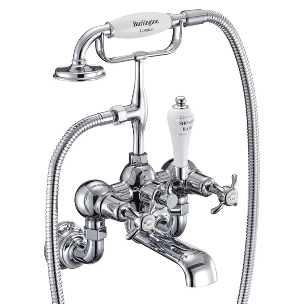 Burlington Anglesey Regent Tall Wall Mounted Bath Shower Mixer with Straight Valves