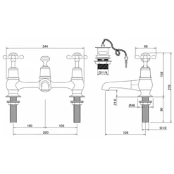 Burlington Claremont Bridge Basin Mixer Tap with Swivel Spout & Waste