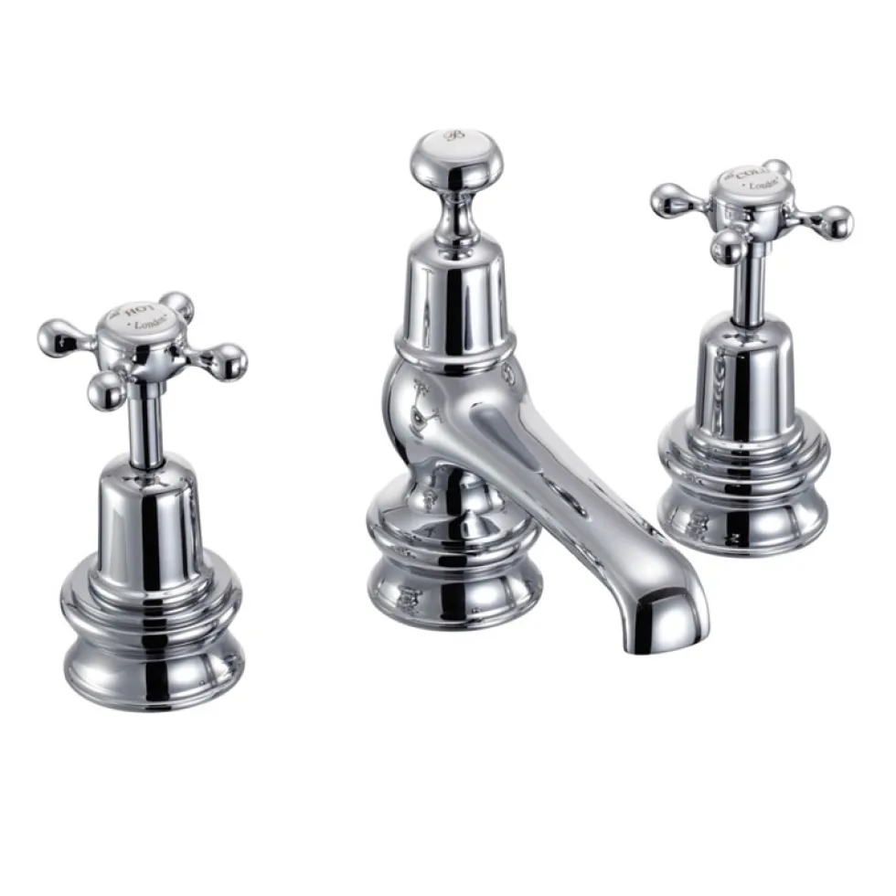Burlington Claremont 3 Tap Hole Basin Mixer with Pop-up Waste