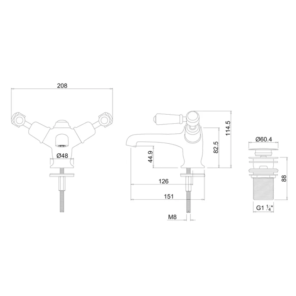 Burlington Kensington Basin Mixer Tap with High Central Indice & Waste