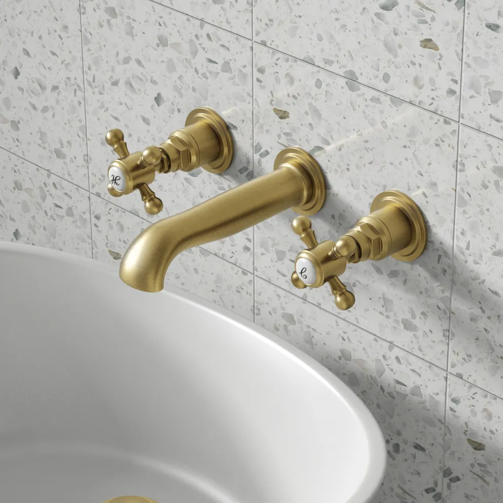 Butler & Rose Beatrice Brushed Brass Wall Mounted Basin Mixer Tap