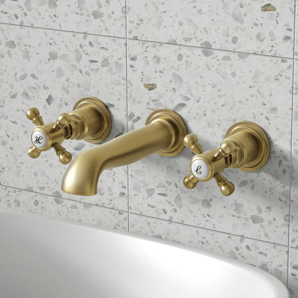 Butler & Rose Beatrice Brushed Brass Wall Mounted Basin Mixer Tap