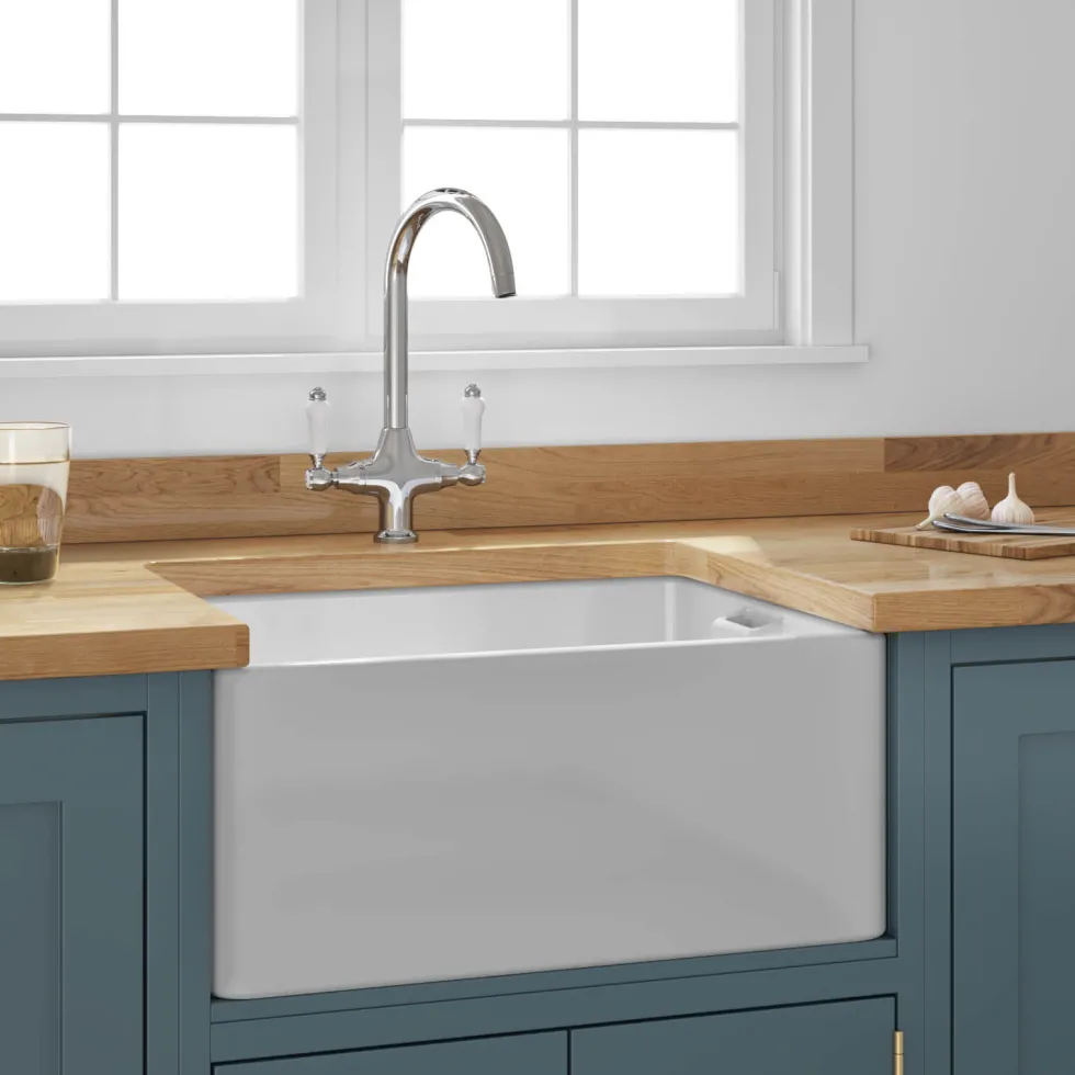Butler & Rose Belfast Butler Kitchen Sink with Victoria Kitchen Tap & Basket Strainer Waste