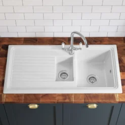 Butler & Rose 1.5 Bowl Ceramic Kitchen Sink and Butler & Rose Victoria Traditional Kitchen Mixer Tap