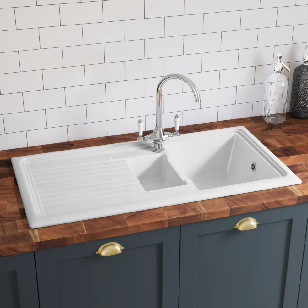 Butler & Rose 1.5 Bowl Ceramic Kitchen Sink and Butler & Rose Victoria Traditional Kitchen Mixer Tap