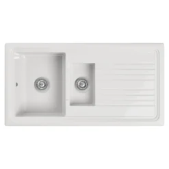 Butler & Rose 1.5 Bowl White Ceramic Kitchen Sink with Reversible Drainer - 1010mm x 525mm