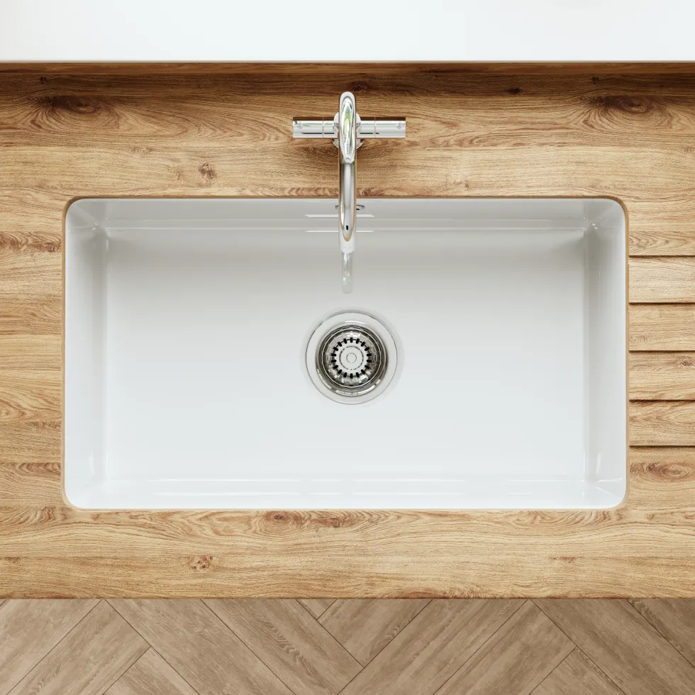 Butler & Rose Bryn XL 1 Bowl White Fireclay Ceramic Inset/Undermount Kitchen Sink - 763mm x 457mm