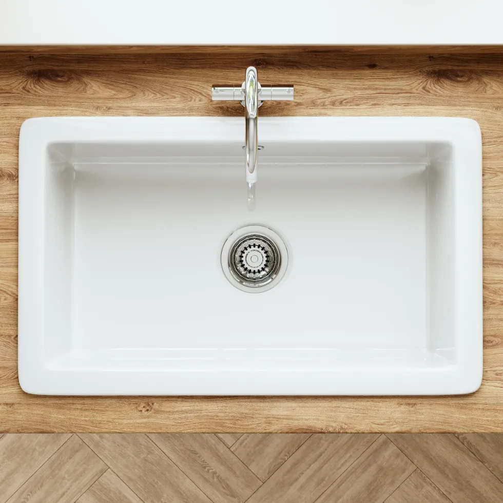 Butler & Rose Bryn XL 1 Bowl White Fireclay Ceramic Inset/Undermount Kitchen Sink - 763mm x 457mm