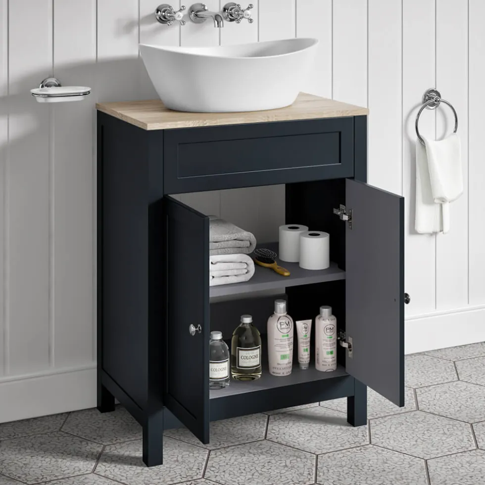 Butler & Rose Catherine 600mm Floorstanding Vanity Unit with Country Oak-Effect Countertop