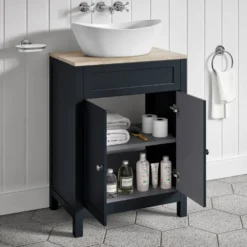 Butler & Rose Catherine 600mm Floorstanding Vanity Unit with Country Oak-Effect Countertop