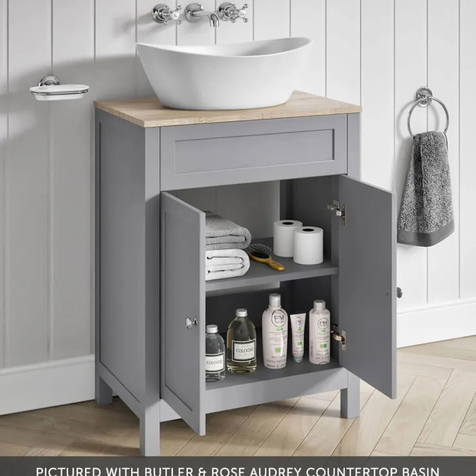 Butler & Rose Catherine 600mm Floorstanding Vanity Unit with Country Oak-Effect Countertop
