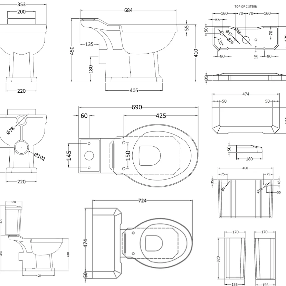 Butler & Rose Catherine Traditional Cloakroom Toilet & Vanity Unit Bathroom Suite