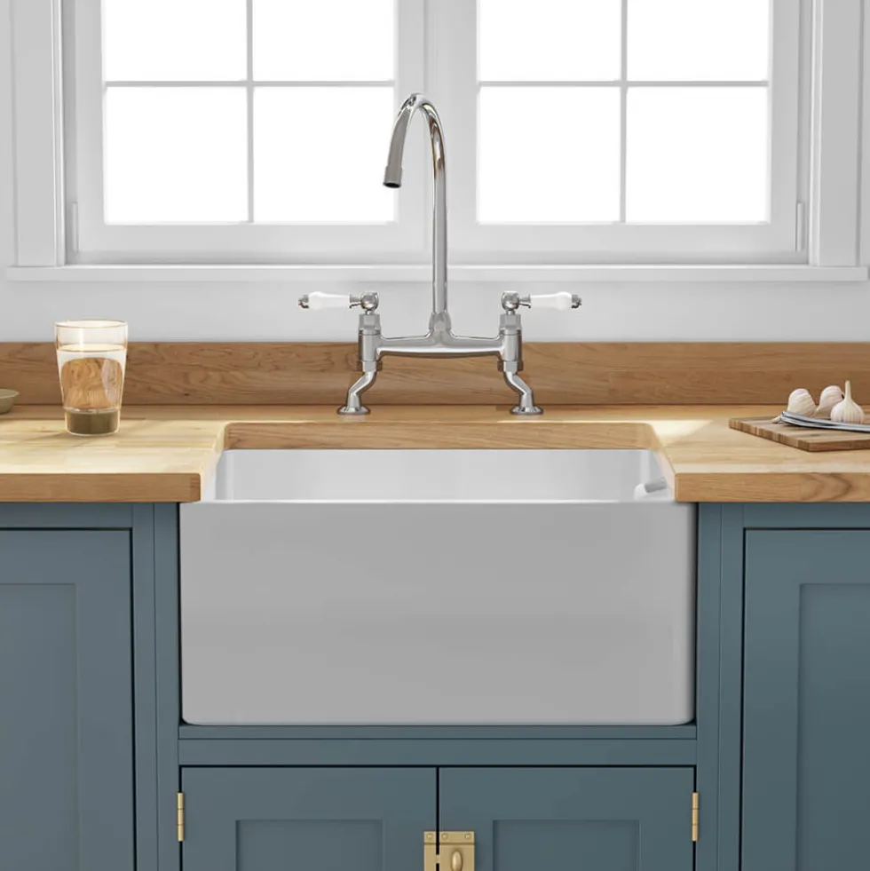 Butler & Rose Ceramic Fireclay Belfast Traditional Kitchen Sink with Weir Overflow - 595 x 455mm