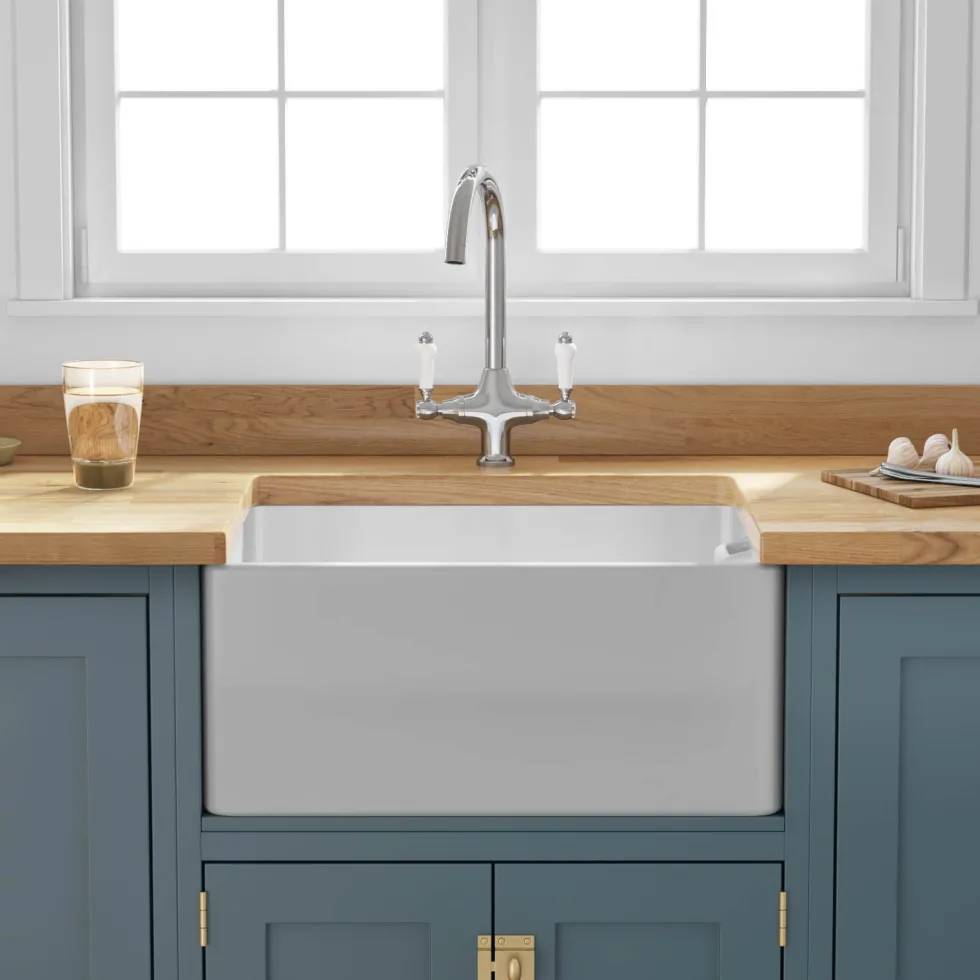 Butler & Rose Ceramic Fireclay Belfast Traditional Kitchen Sink with Weir Overflow - 595 x 455mm
