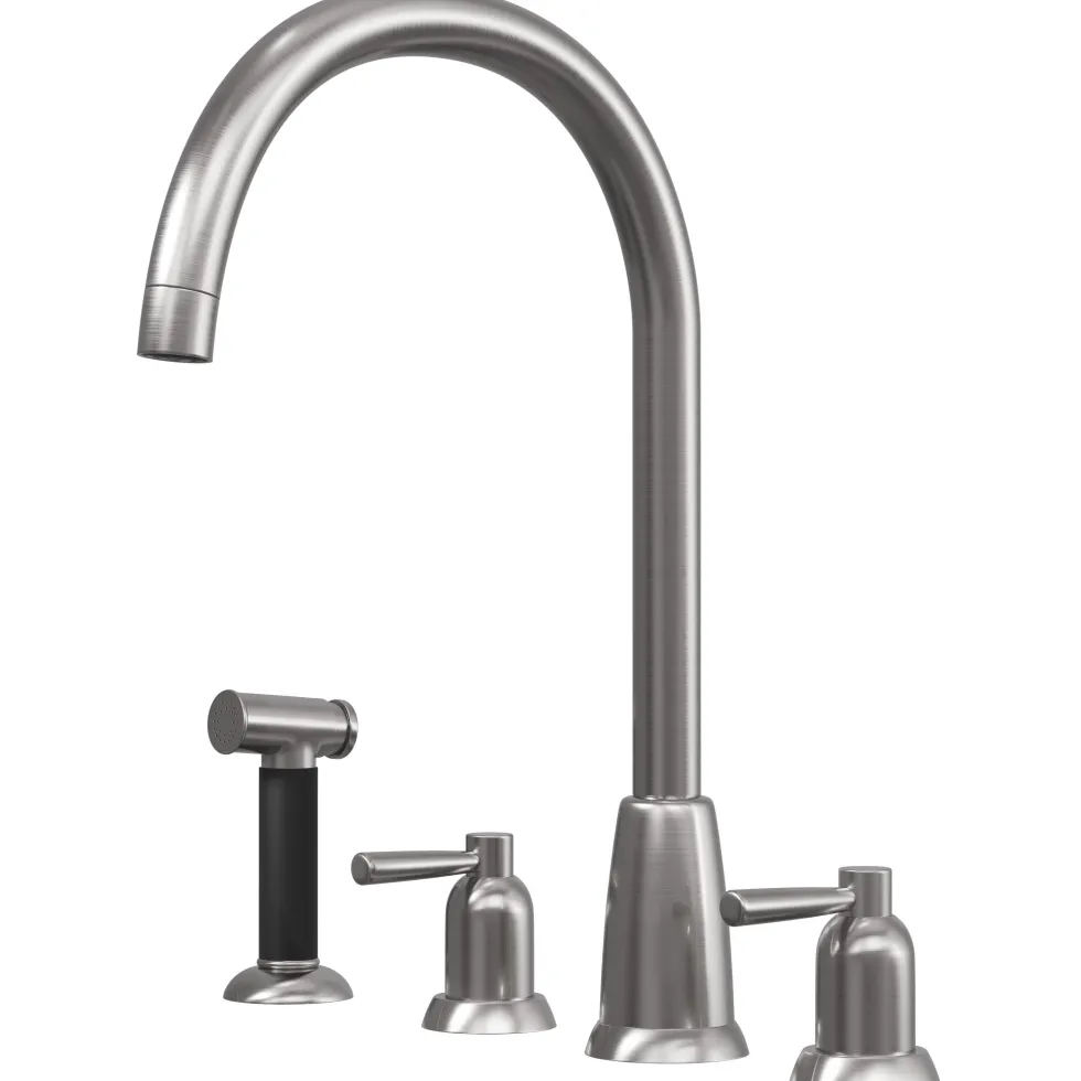 Butler & Rose Daphne 4 Hole Curved Spout Kitchen Mixer Tap with Lever Handles & Pull-Out Rinse