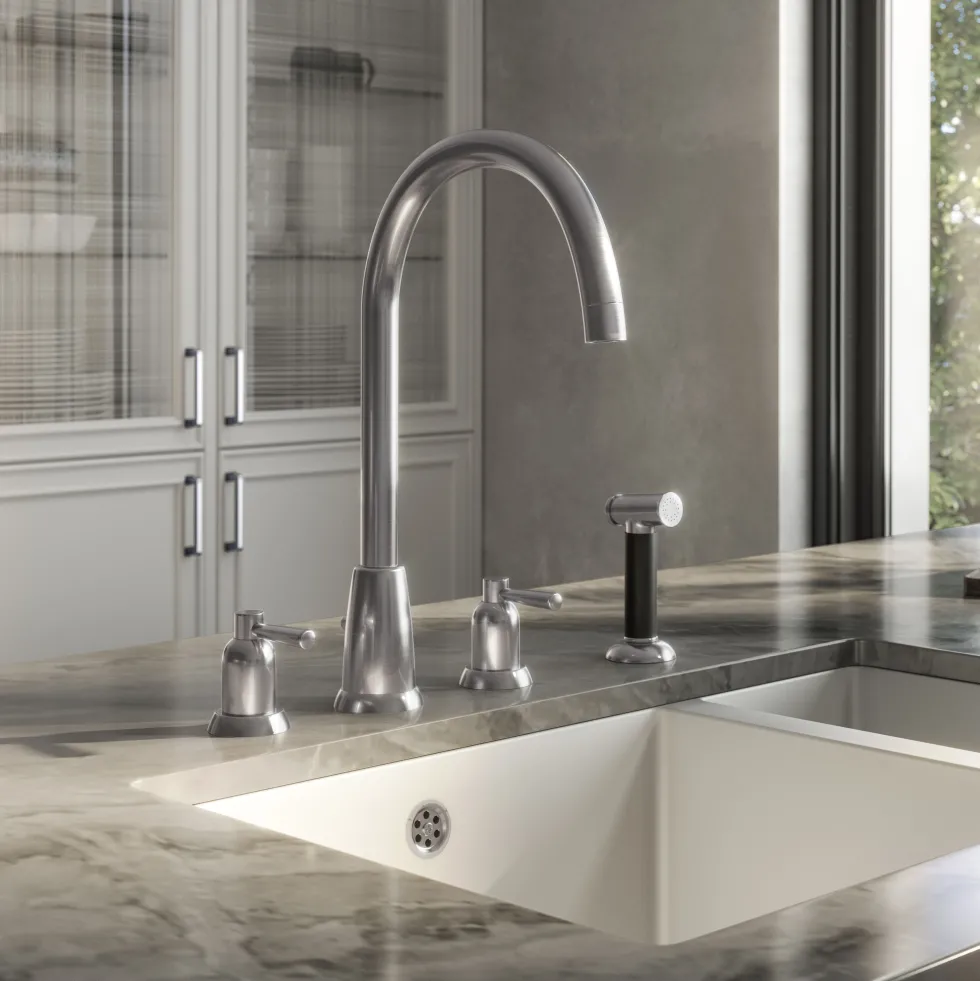Butler & Rose Daphne 4 Hole Curved Spout Kitchen Mixer Tap with Lever Handles & Pull-Out Rinse