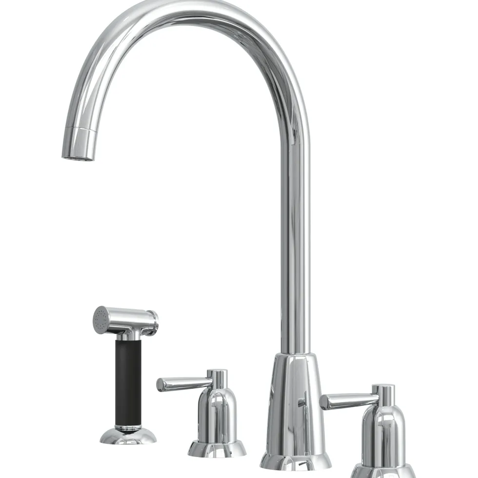 Butler & Rose Daphne 4 Hole Curved Spout Kitchen Mixer Tap with Lever Handles & Pull-Out Rinse
