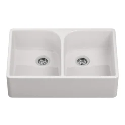 Butler & Rose Fireclay Ceramic White Double Belfast Kitchen Sink, Tap & Waste