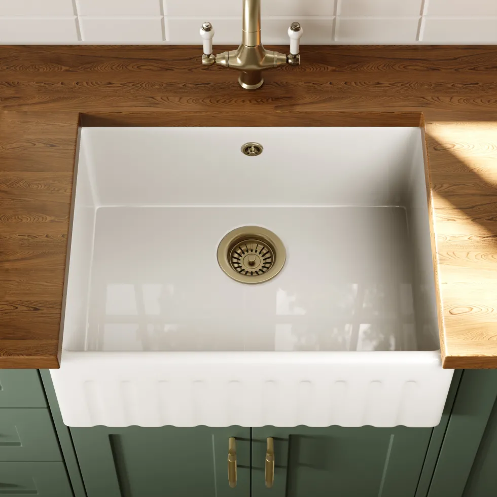 Butler & Rose Fluted Ceramic Fireclay Belfast / Butler Kitchen Sink - 595 x 450mm
