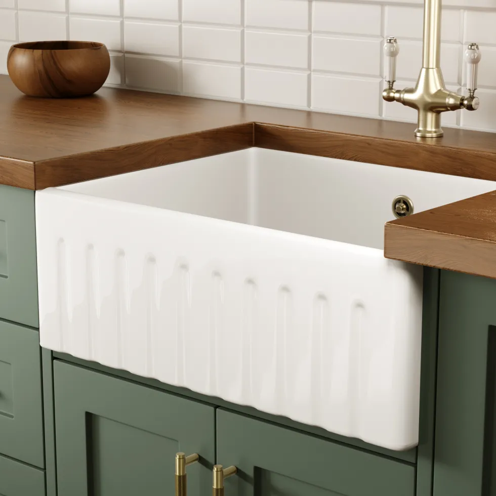 Butler & Rose Fluted Ceramic Fireclay Belfast / Butler Kitchen Sink - 595 x 450mm