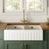 Butler & Rose Fluted Ceramic Fireclay Double Belfast / Butler Kitchen Sink - 795 x 500mm