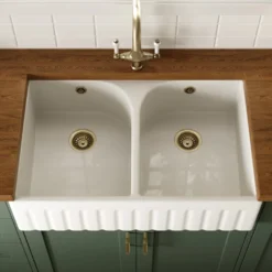 Butler & Rose Fluted Ceramic Fireclay Double Belfast / Butler Kitchen Sink - 795 x 500mm