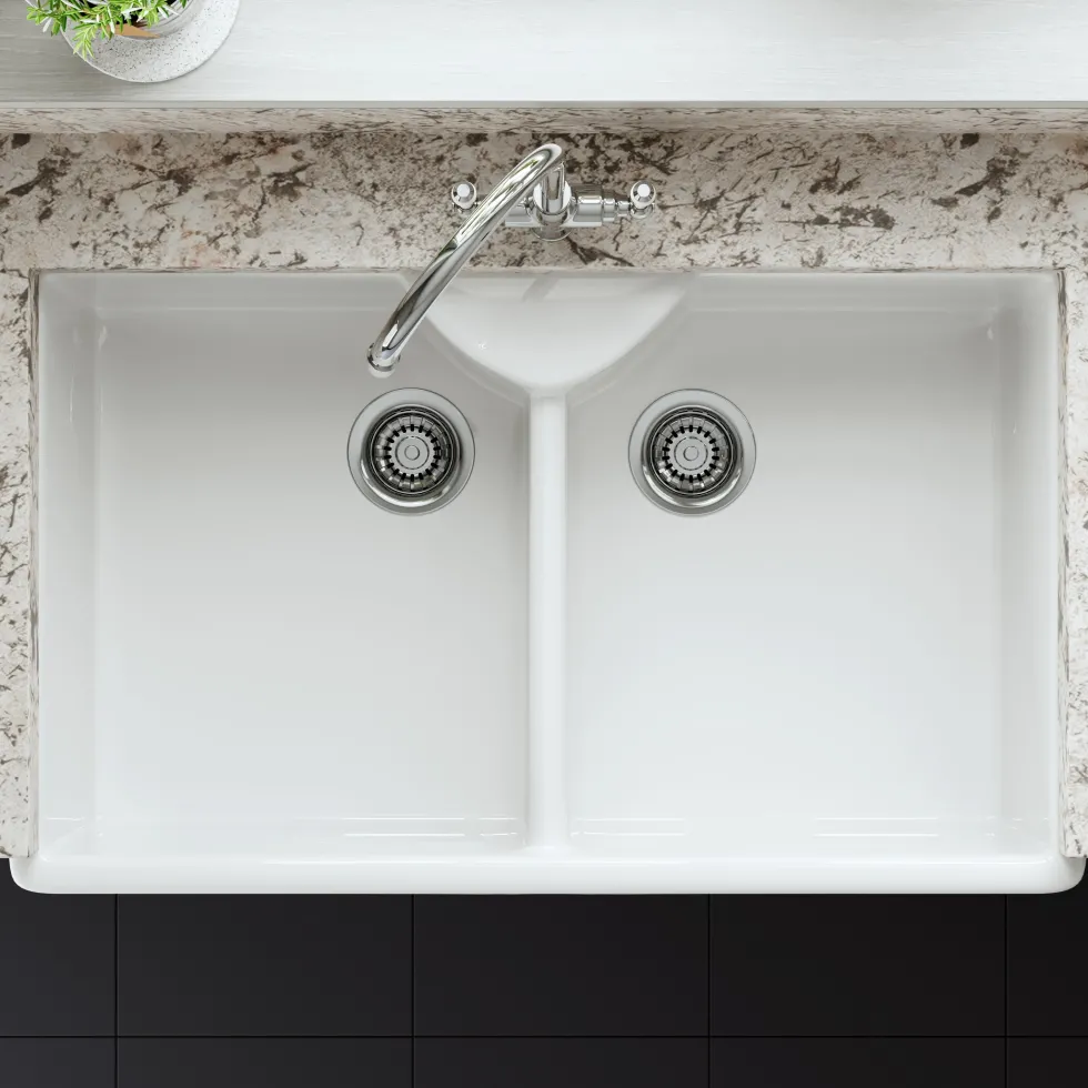 Butler & Rose Large Double Belfast / Butler Ceramic Fireclay Kitchen Sink - 895 x 550mm