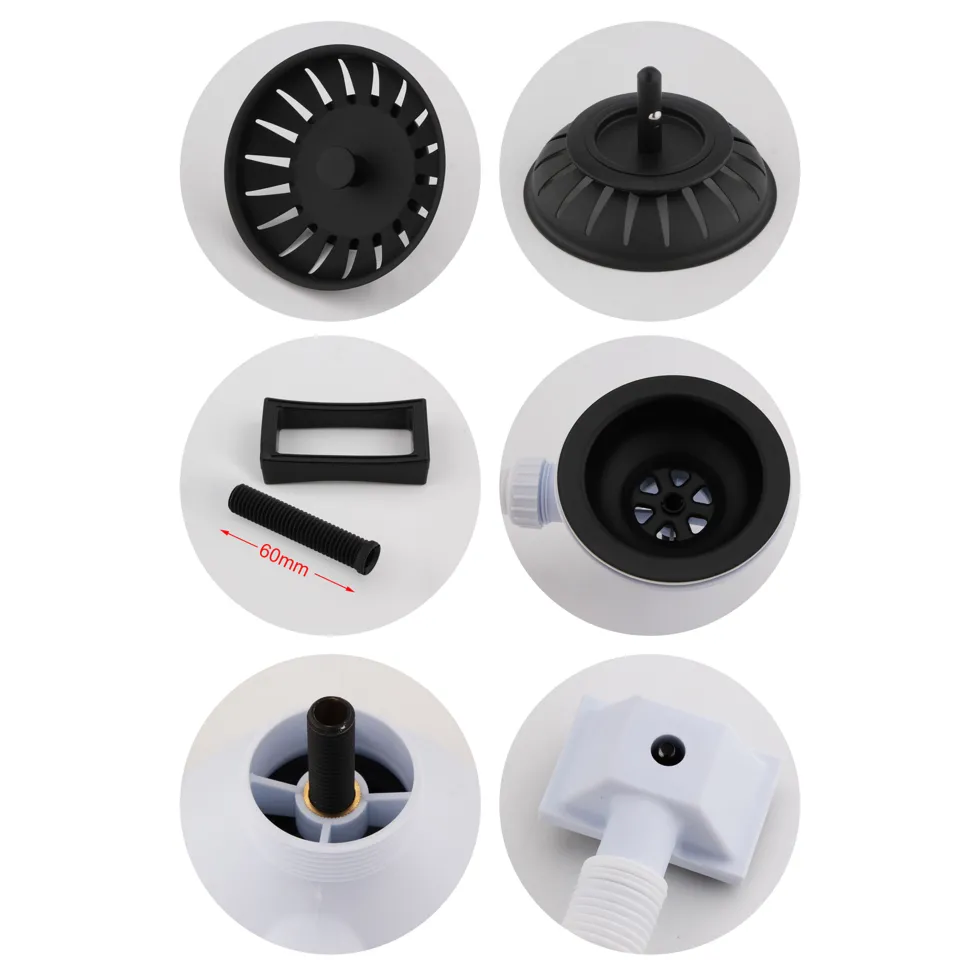 Butler & Rose 90mm Basket Strainer Kitchen Sink Waste, Overflow Pipework & Cover - Matt Black