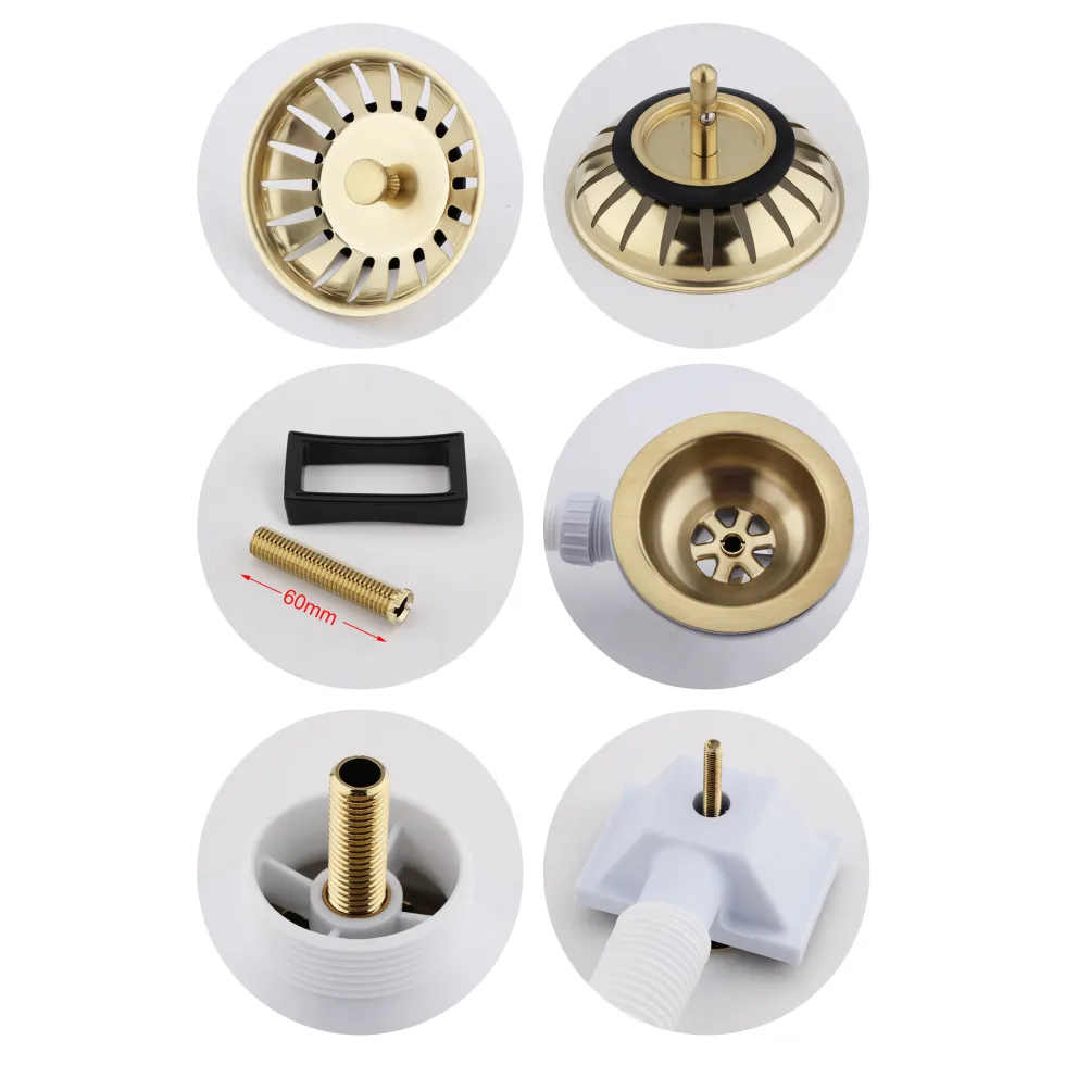 Butler & Rose 90mm Brushed Brass Basket Strainer Waste and Overflow Bundle for 1.5 & 2 Bowl Kitchen Sinks
