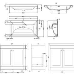 Butler & Rose Ophelia 800mm Floorstanding 2 Door Vanity Unit & Basin