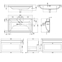 Butler & Rose Ophelia 800mm Wall Mounted 1 Drawer Vanity Unit & Basin