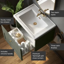 Butler & Rose Ophelia 600mm Wall Mounted 1 Drawer Vanity Unit & Basin