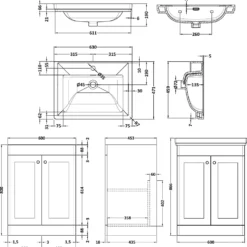 Butler & Rose Ophelia Traditional Toilet & 600mm Floorstanding Vanity Unit Bathroom Suite