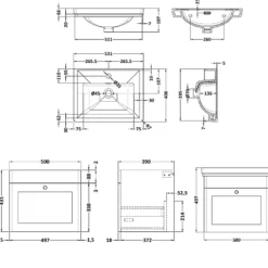Butler & Rose Ophelia Traditional Toilet & 500mm Wall Hung Vanity Unit Bathroom Suite