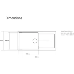 Caple Canis 1 Bowl Granite Composite Kitchen Sink & Waste Kit with Reversible Drainer - 1000 x 500mm