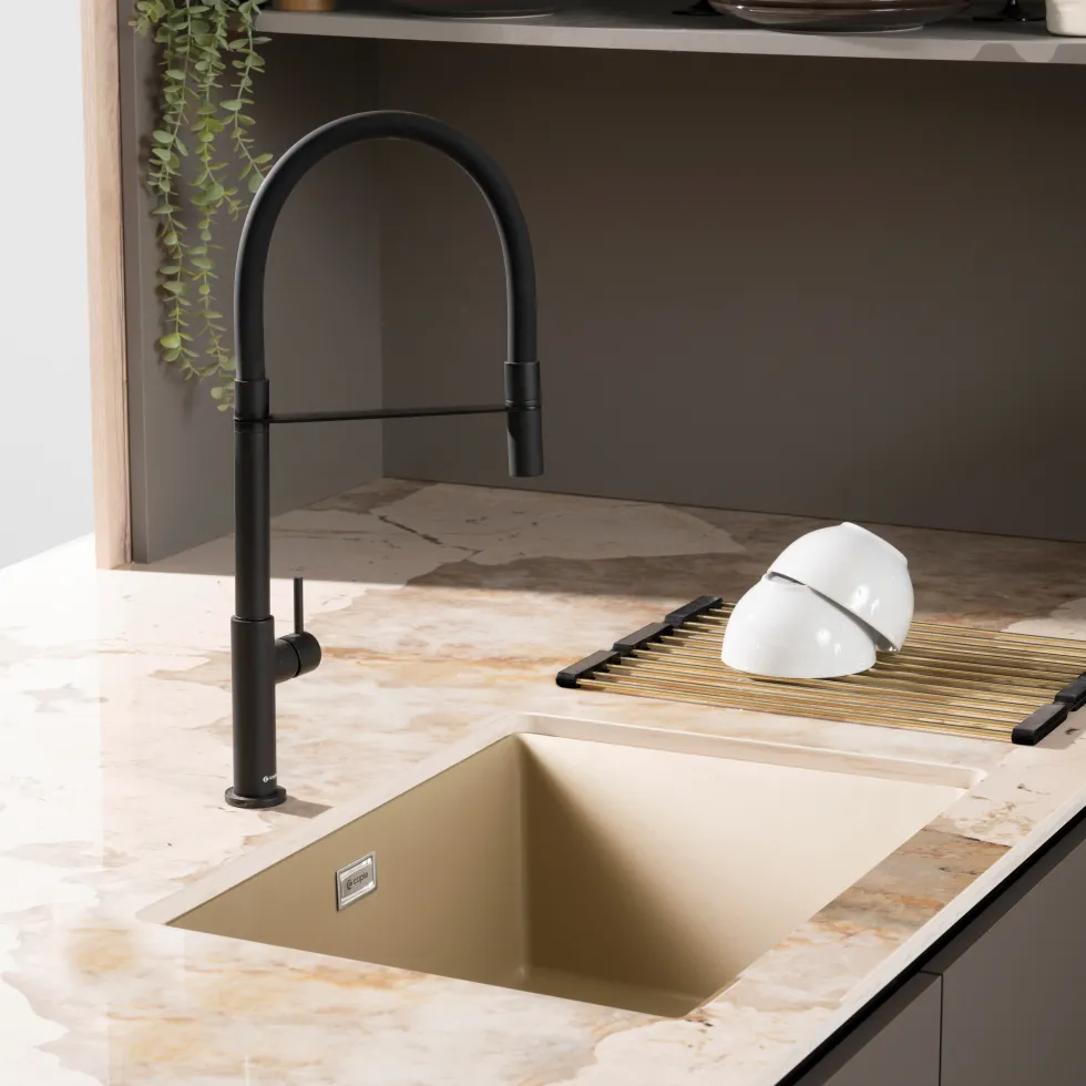 Caple Leesti 1 Bowl Inset or Undermount Granite Composite Kitchen Sink & Waste Kit - 530 x 460mm