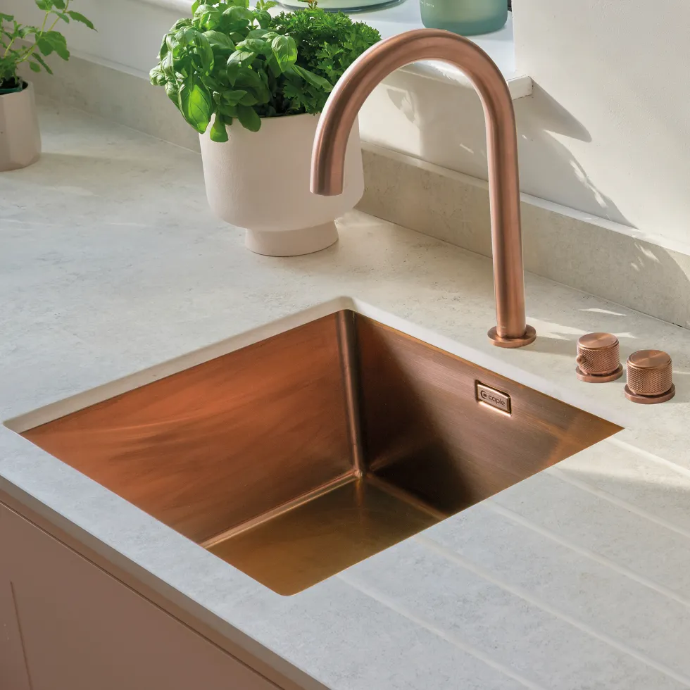 Caple Mode 1 Bowl Inset or Undermount Copper Brushed Stainless Steel Sink & Waste Kit - 490 x 440mm