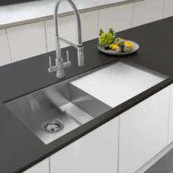 Caple Novato Twin Lever Mono Pull Out Spray Kitchen Mixer - Stainless Steel